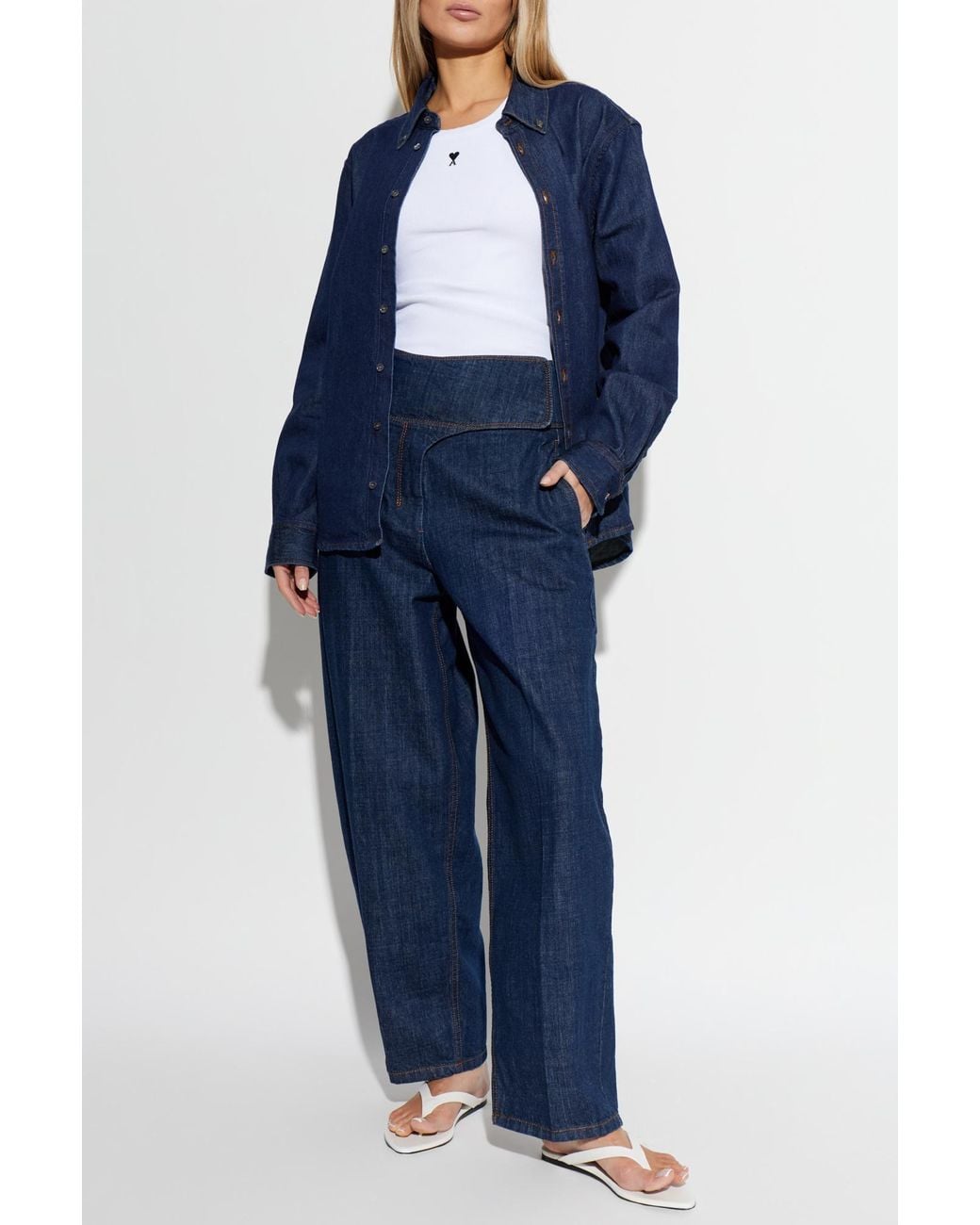 AMI Blue Wide-Leg Jeans
