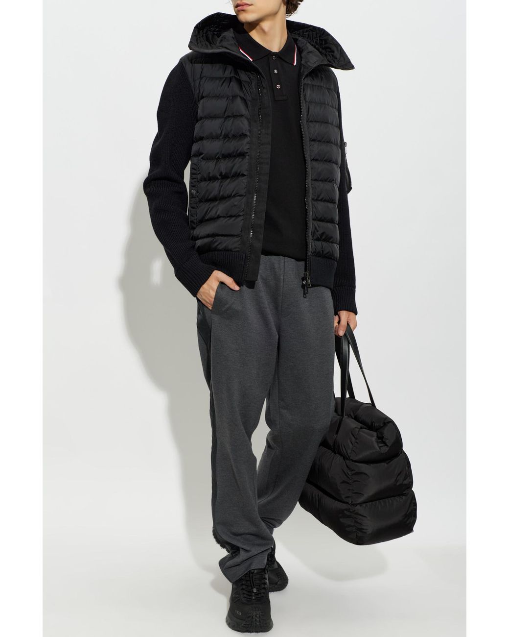 Moncler Black Cardigan With Quilted Front for men