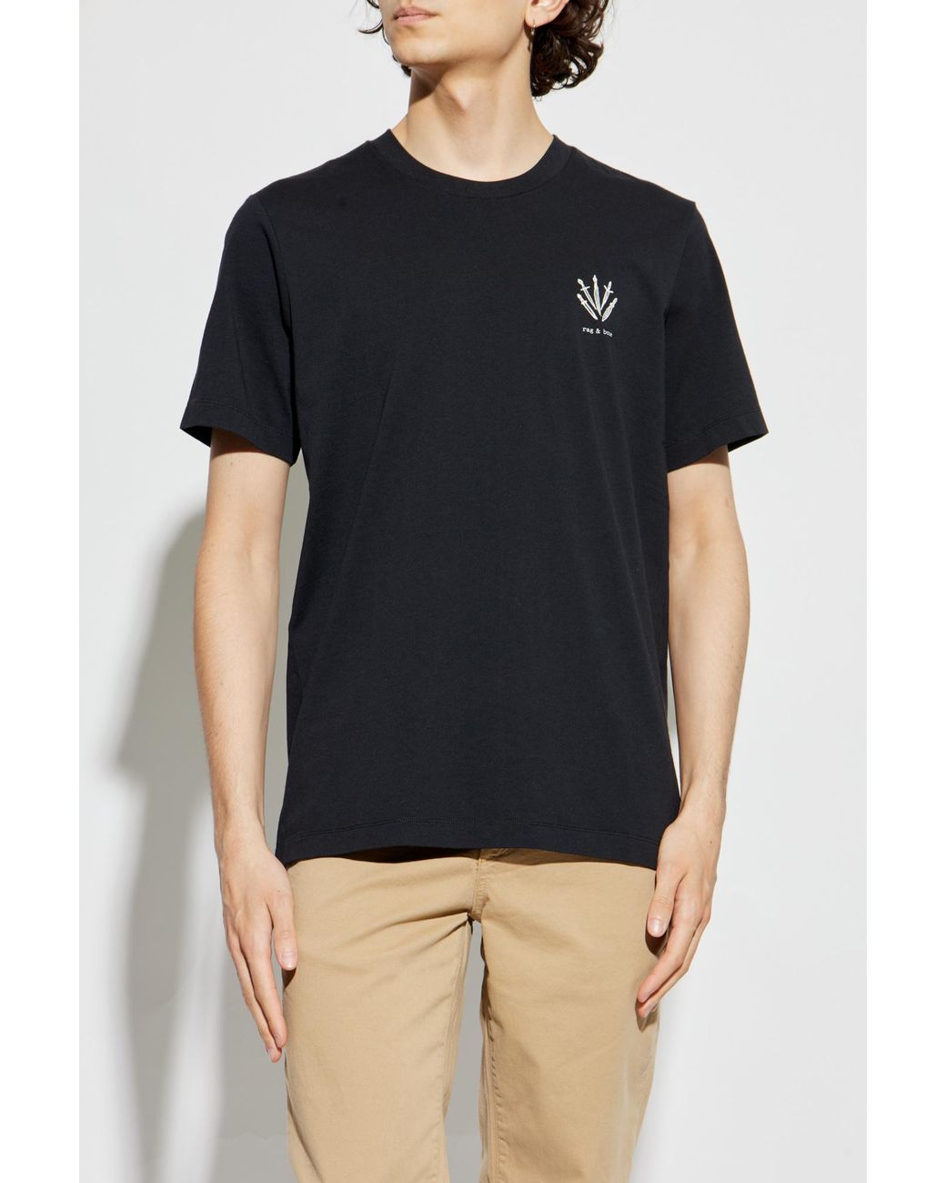 Rag & Bone Black Cotton T-Shirt With Logo for men