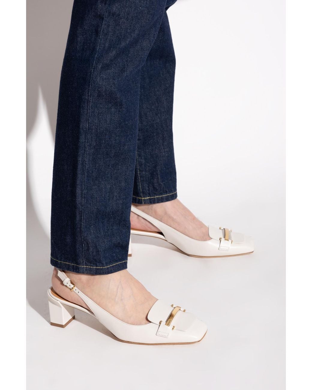 Tod's White Leather Heeled Shoes