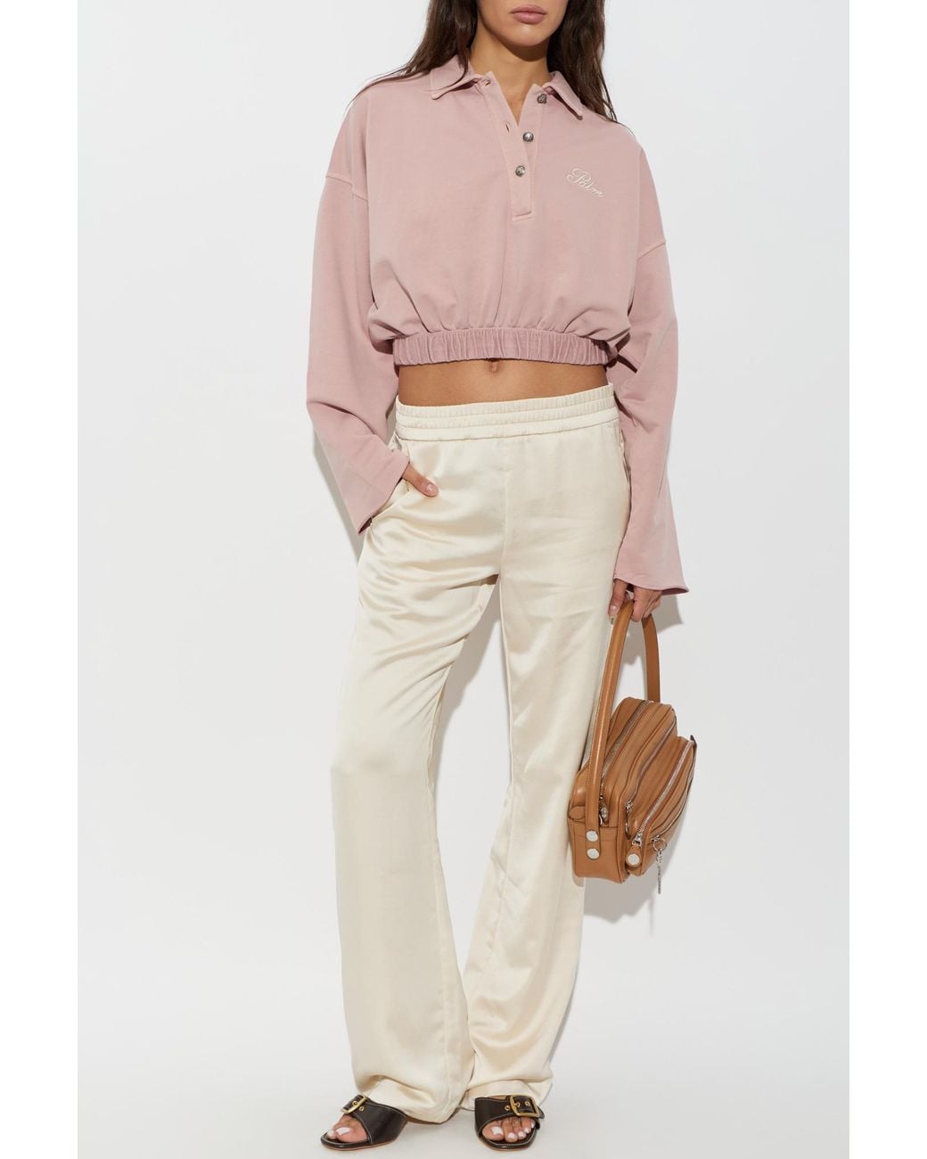 Palm Angels Pink Cropped Long-Sleeve Polo