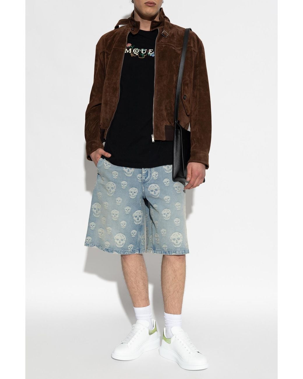 McQueen Blue Denim Shorts With Monogram for men
