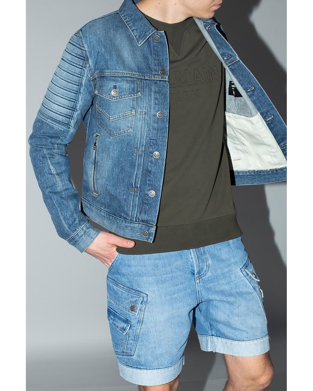 Balmain Denim Jacket With Logo in Blue for Men - Lyst
