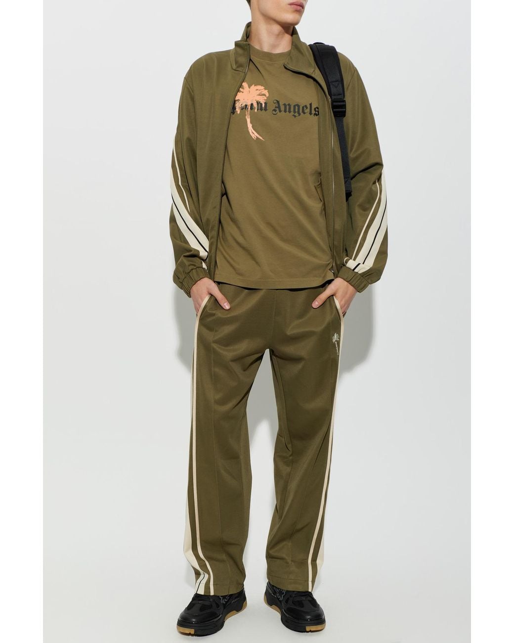 Palm Angels Green T-Shirt With Printed Logo for men