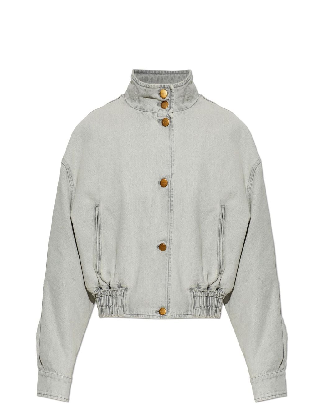 Jil Sander Gray Insulated Denim Jacket With Stand Collar
