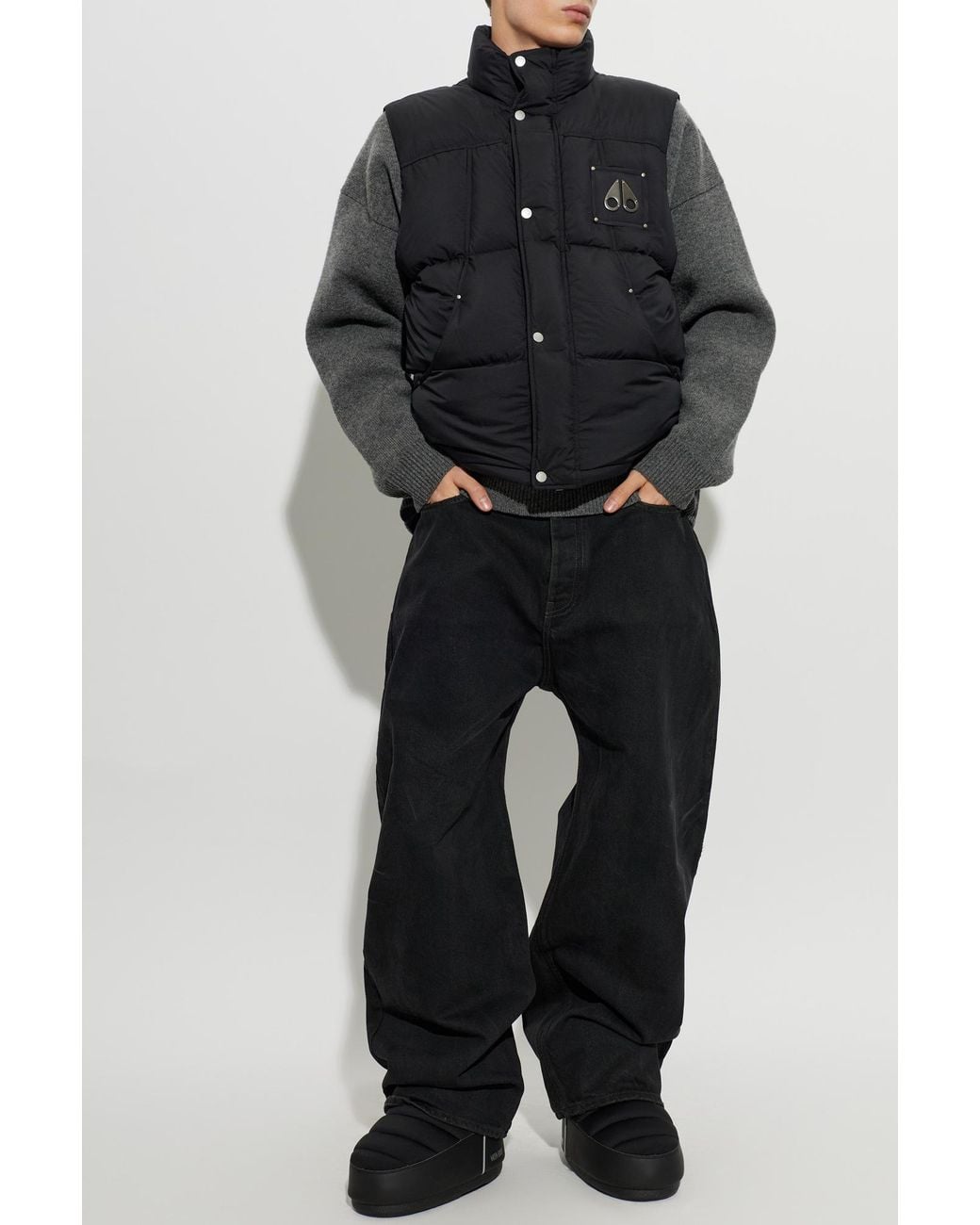 Moose Knuckles Black Down Gilet With Logo Application for men