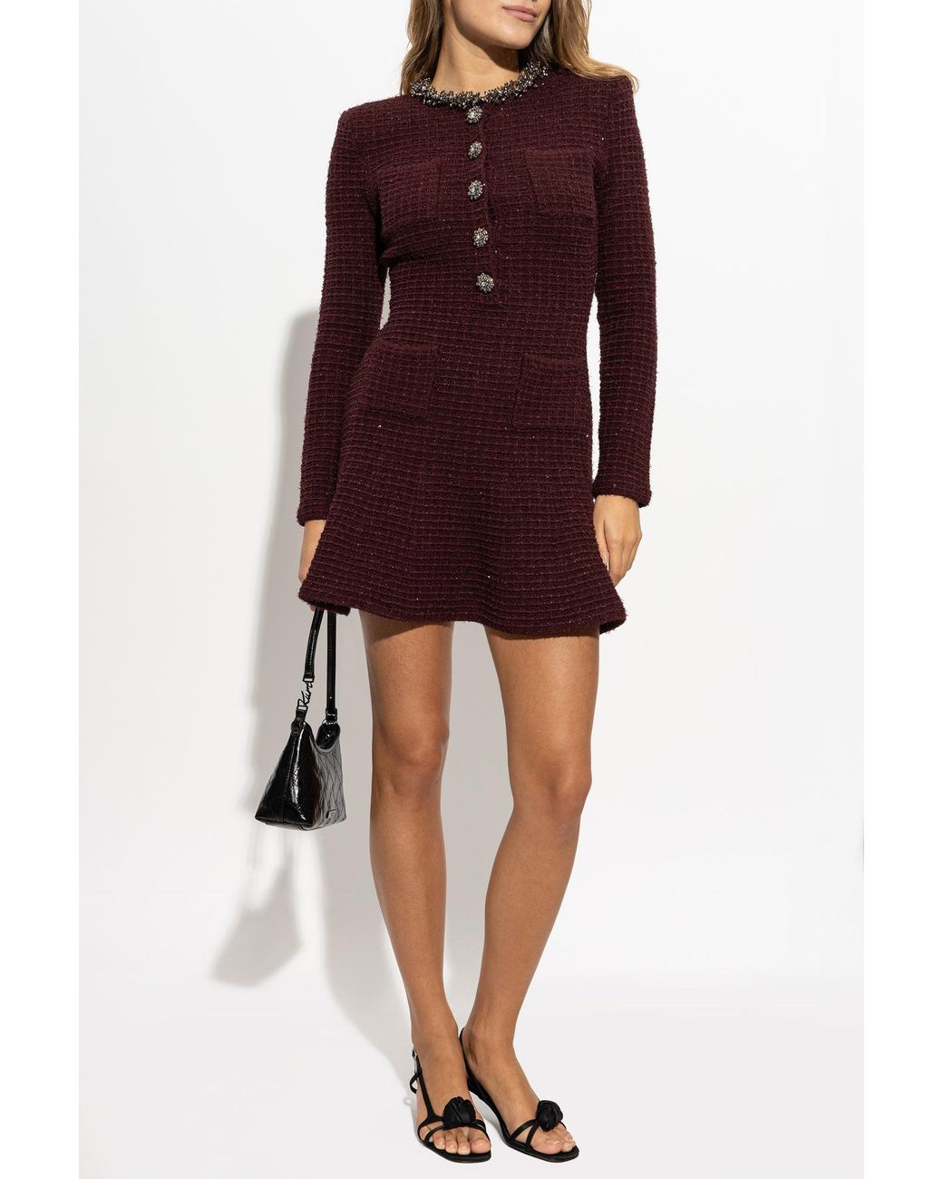 Self-Portrait Purple Tweed Dress With Shimmering Sequins