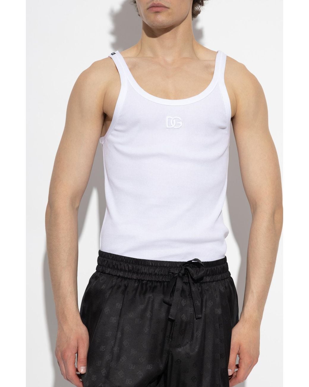 Dolce & Gabbana White Ribbed Sleeveless T-Shirt for men