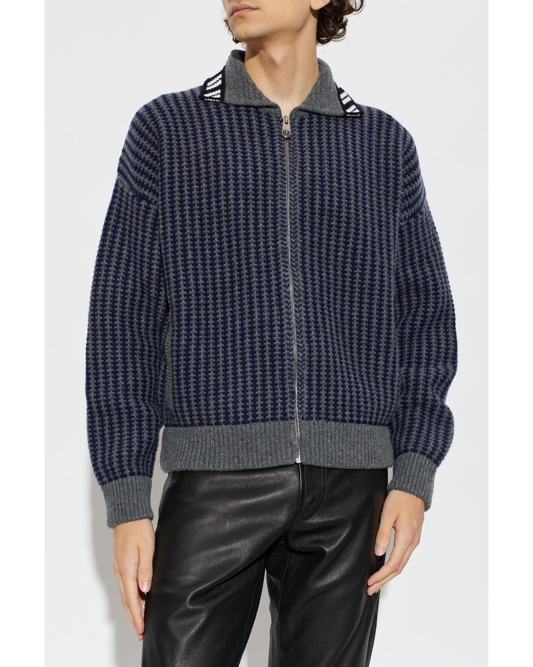 Versace Blue Wool Cardigan for men
