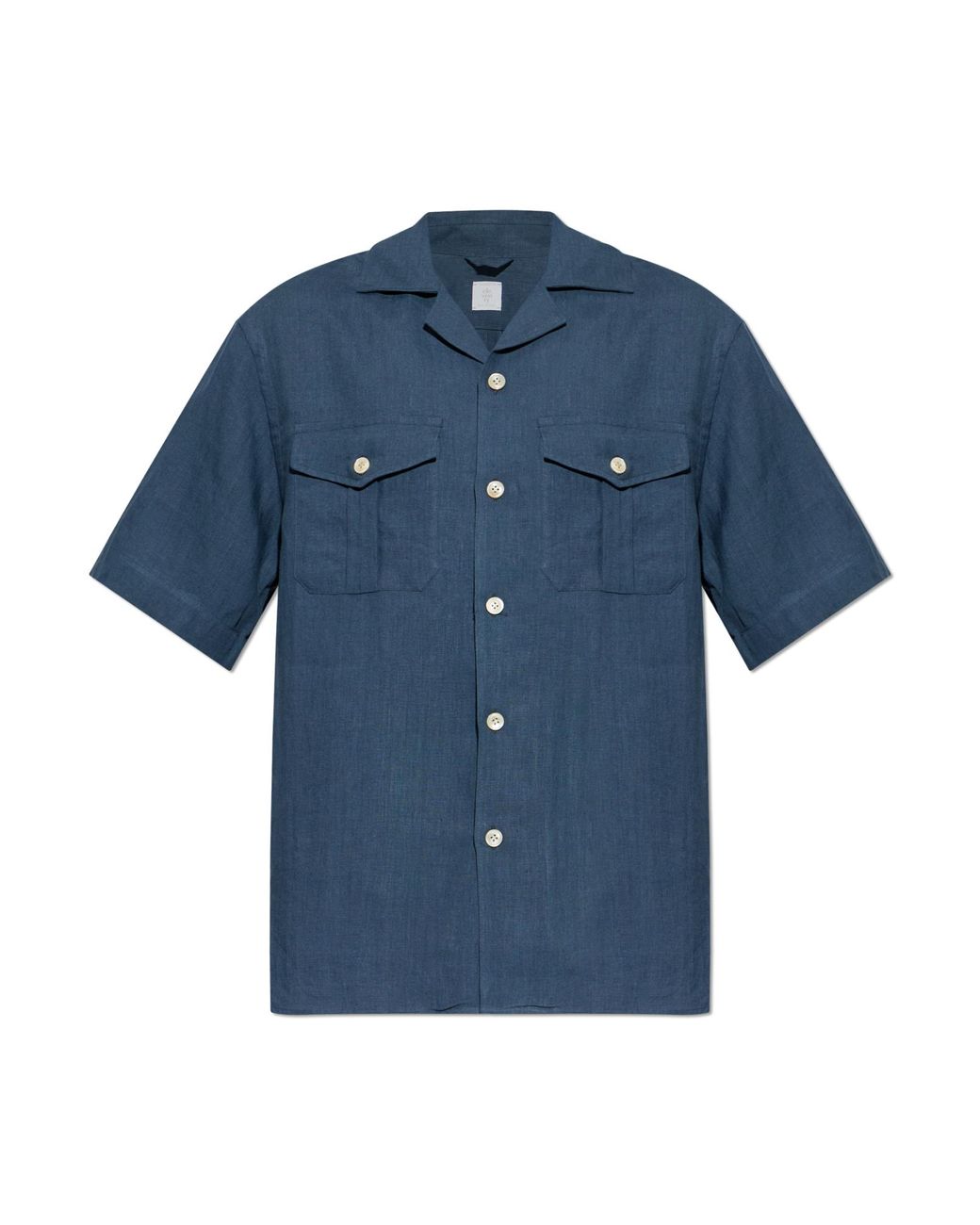 Eleventy Blue Linen Shirt With Pockets for men