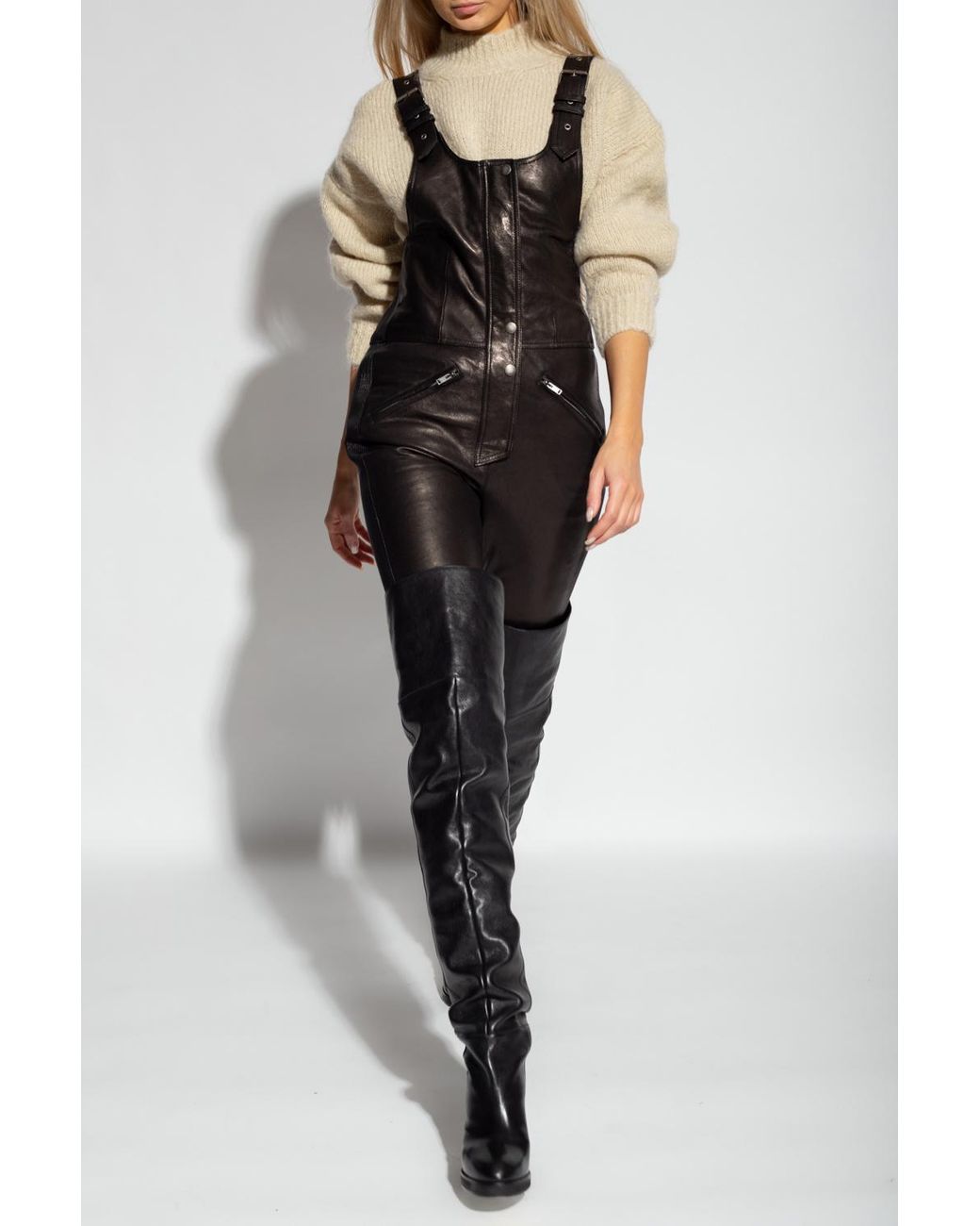 Isabel Marant 'apolina' Leather Dungarees in Black Lyst