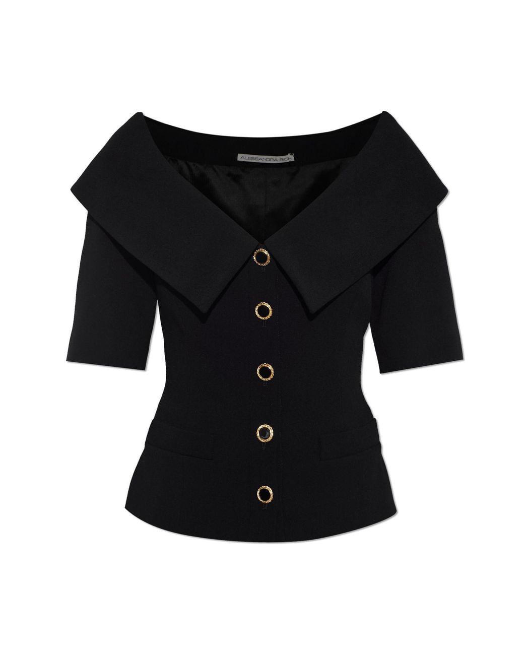 Alessandra Rich Black Wool Blazer With Short Sleeves