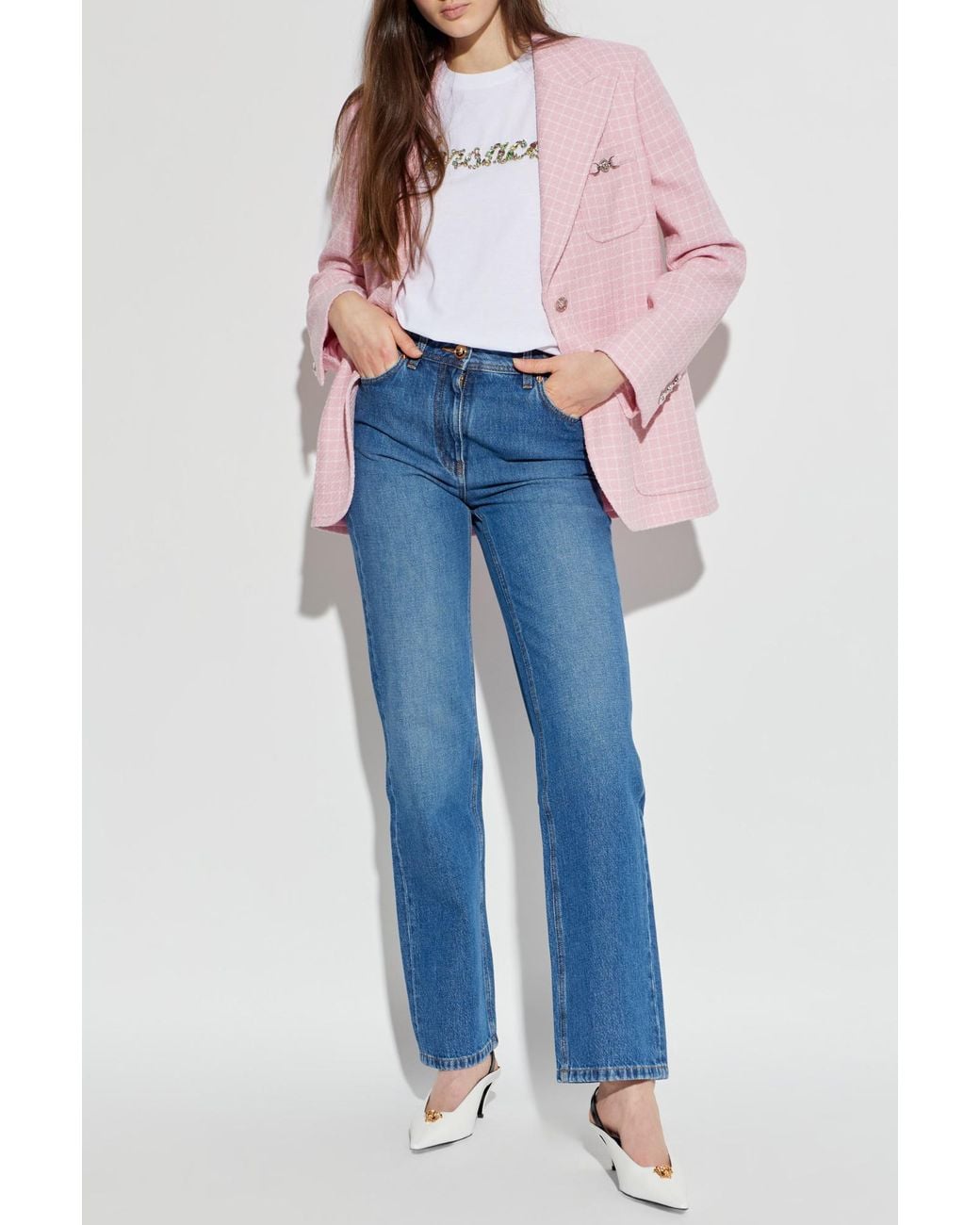 Versace Blue Checked Pattern Blazer