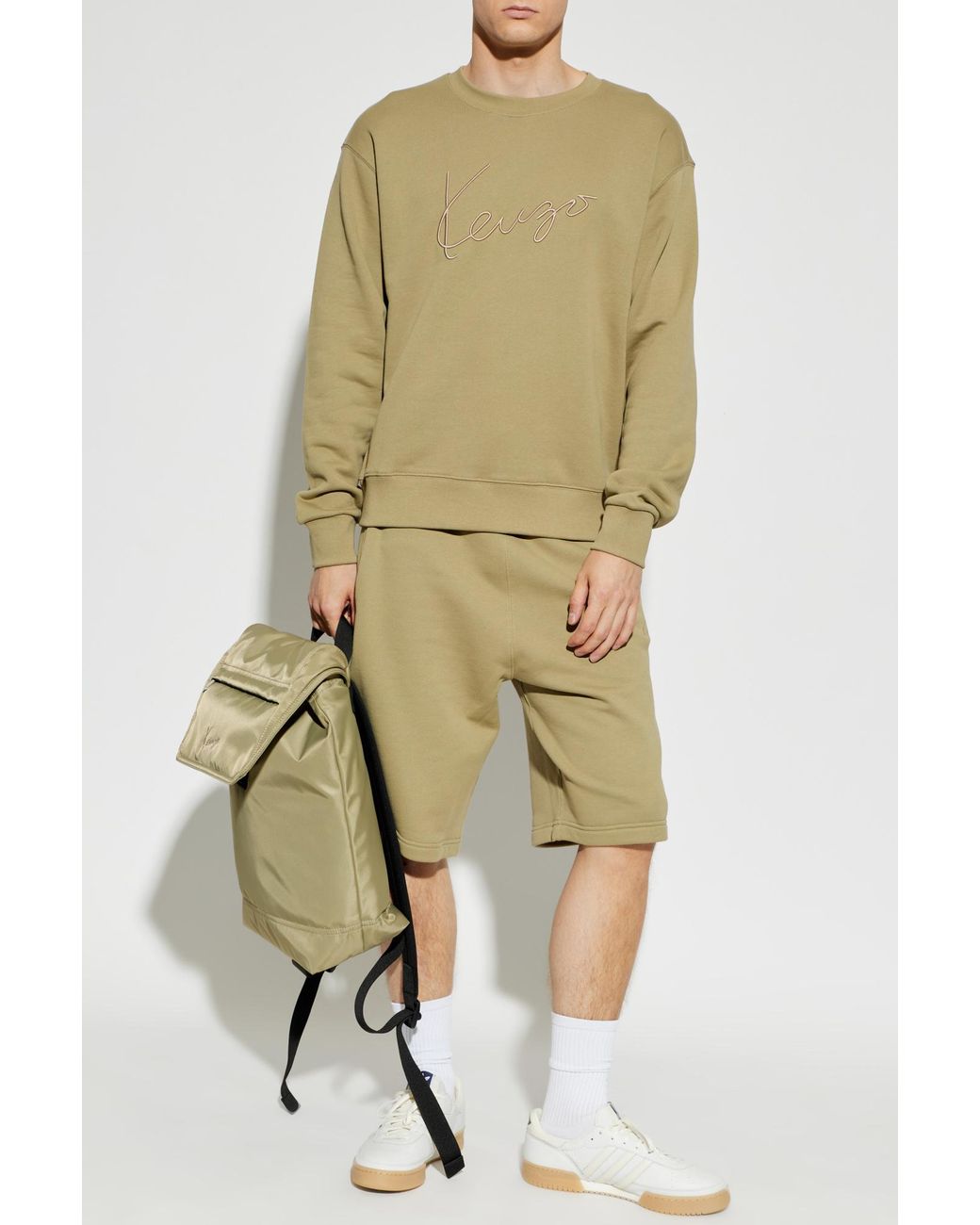 KENZO White Cotton Shorts With Embroidered Logo for men