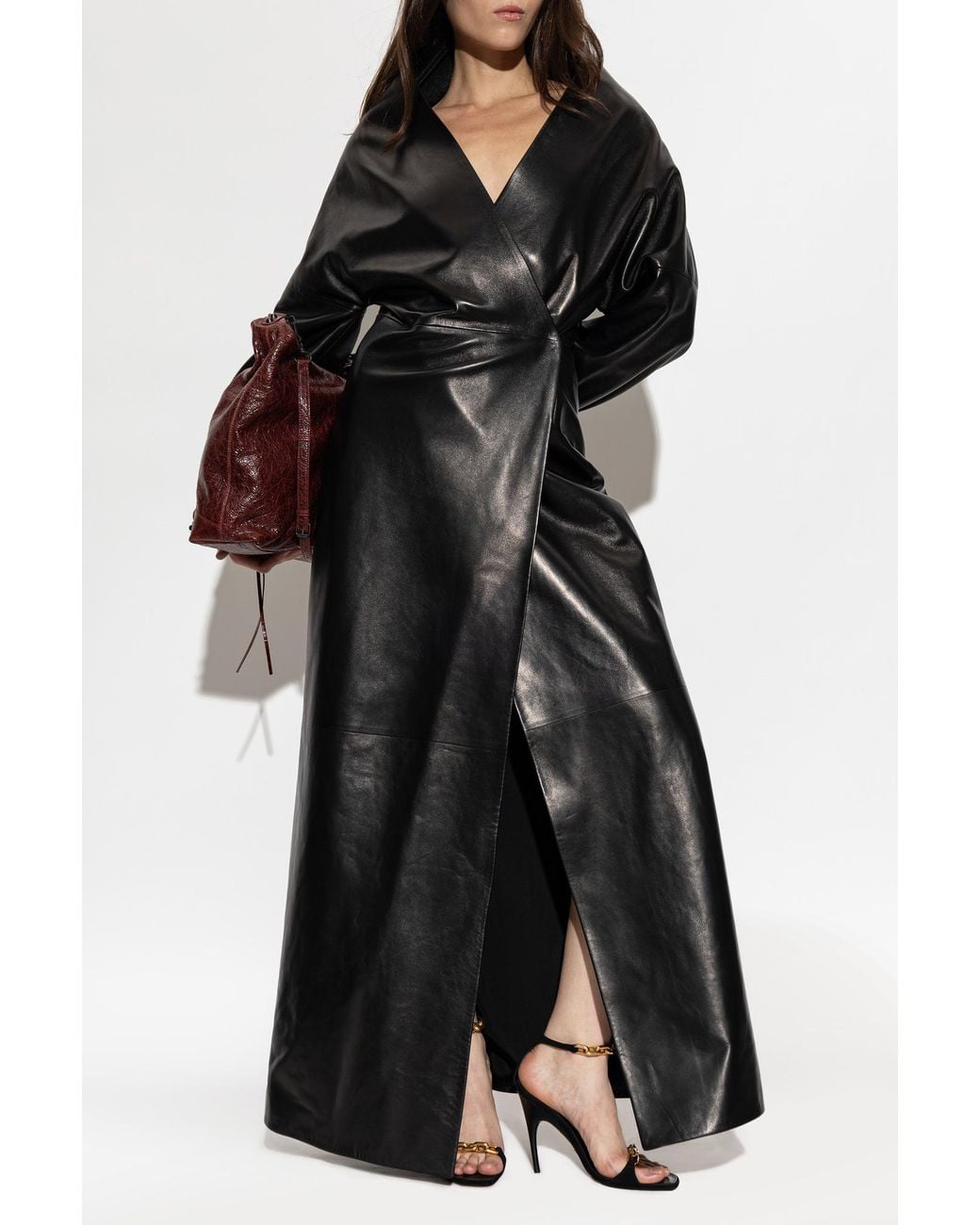 Balenciaga Black Long Leather Dress