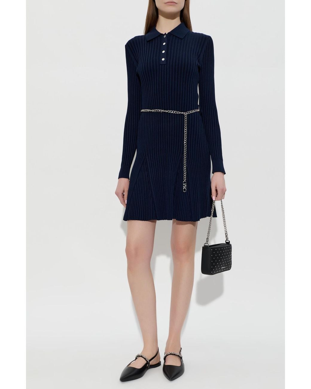 MICHAEL Michael Kors Blue Long Sleeve Dress With Decorative Chain