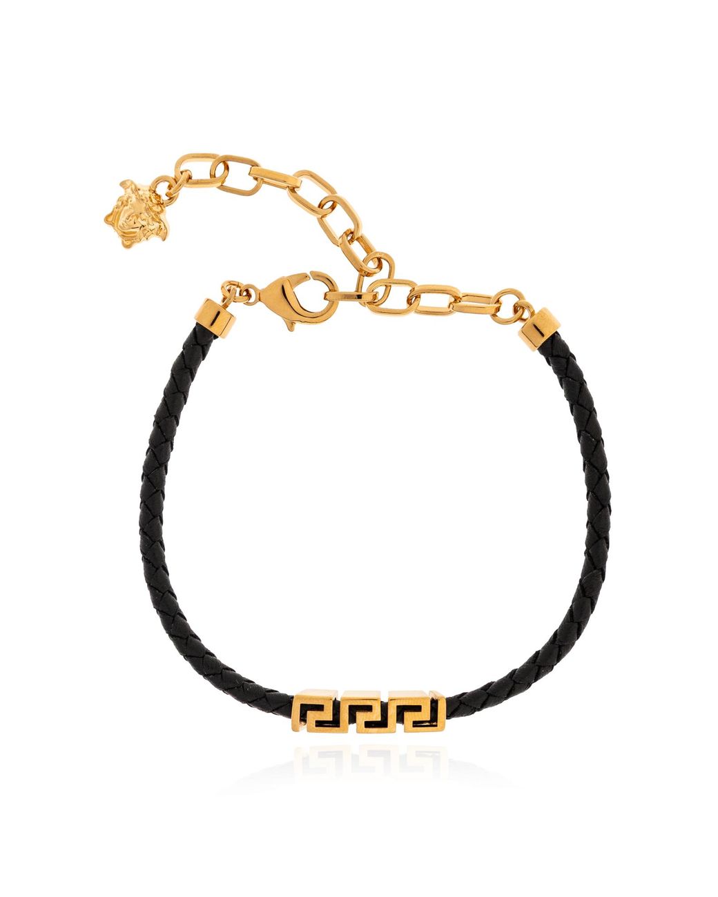 Versace Metallic Leather Bracelet With Logo for men