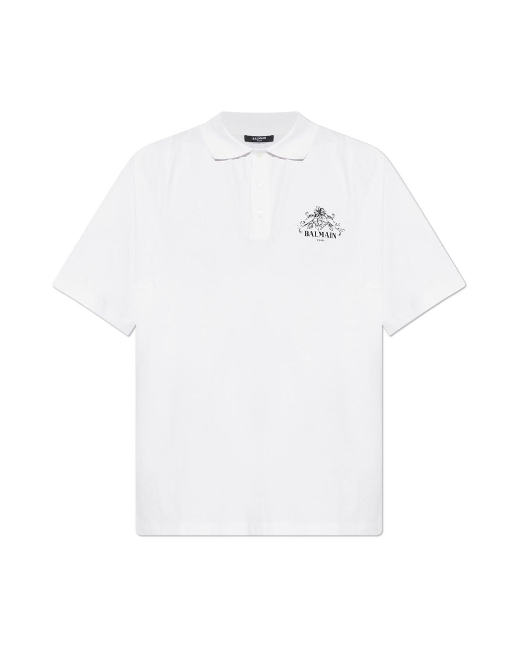 Balmain White Polo Shirt With Printed Logo for men