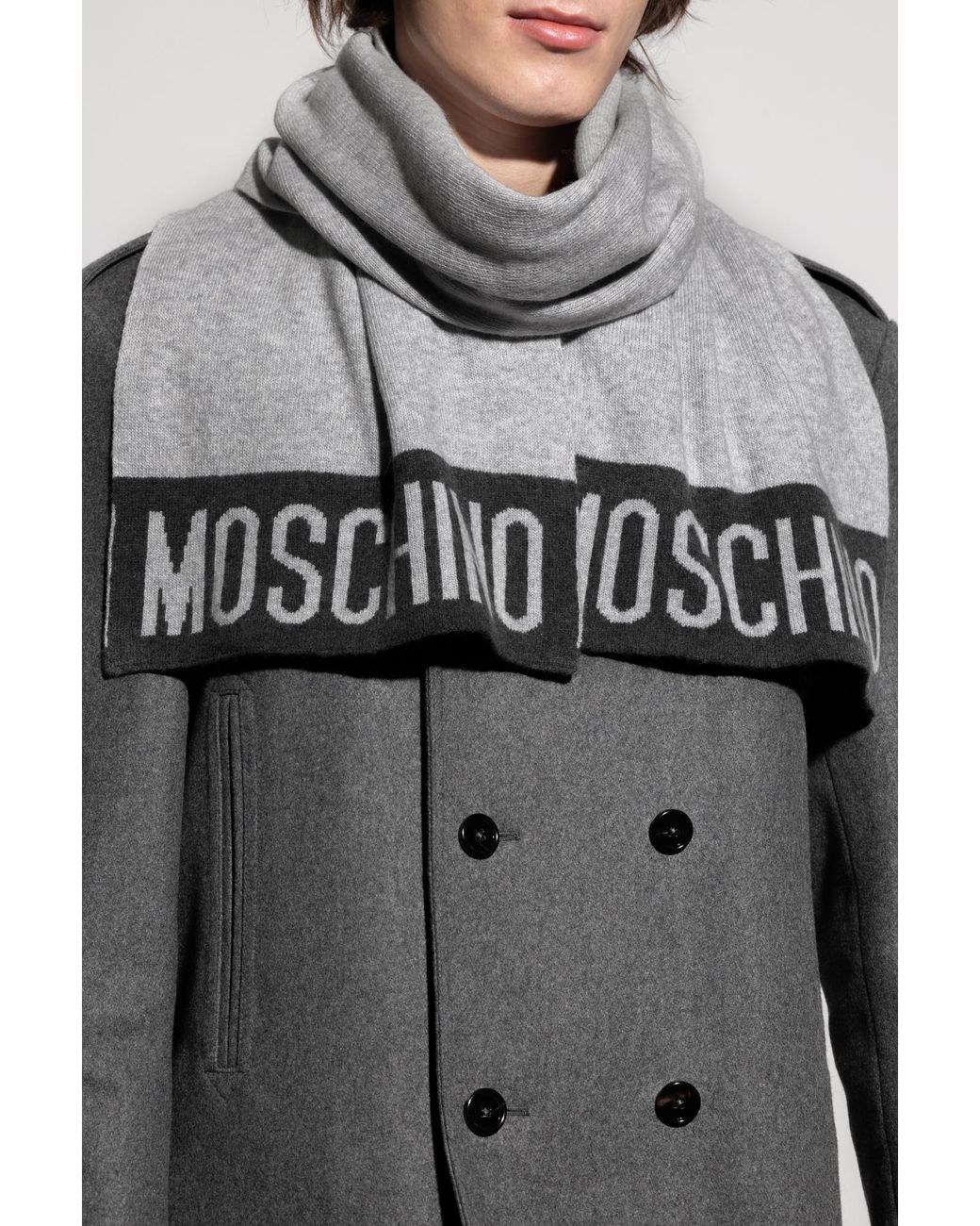 Moschino Gray Scarf With Logo for men