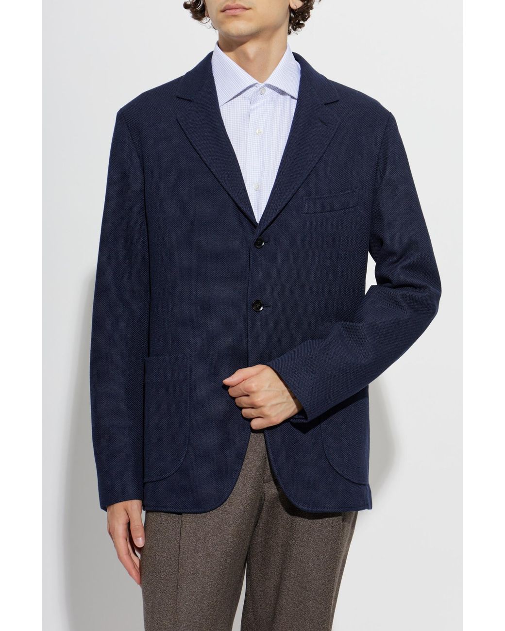 Brioni Blue Blazer With Open Lapels for men