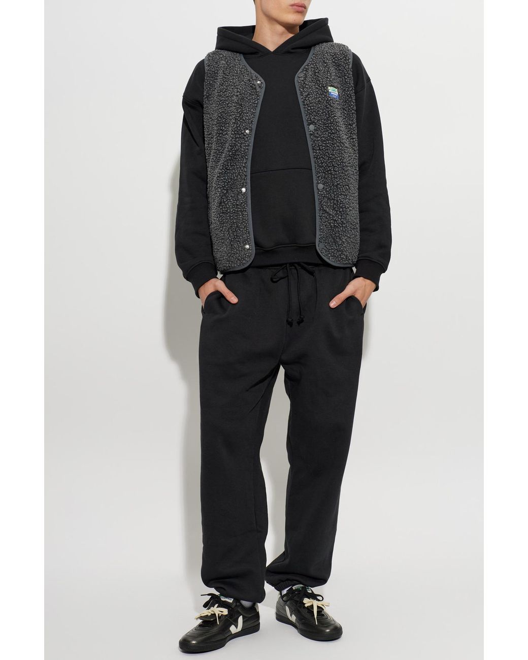 American Vintage Black Fleece Vest With Logo Patch for men