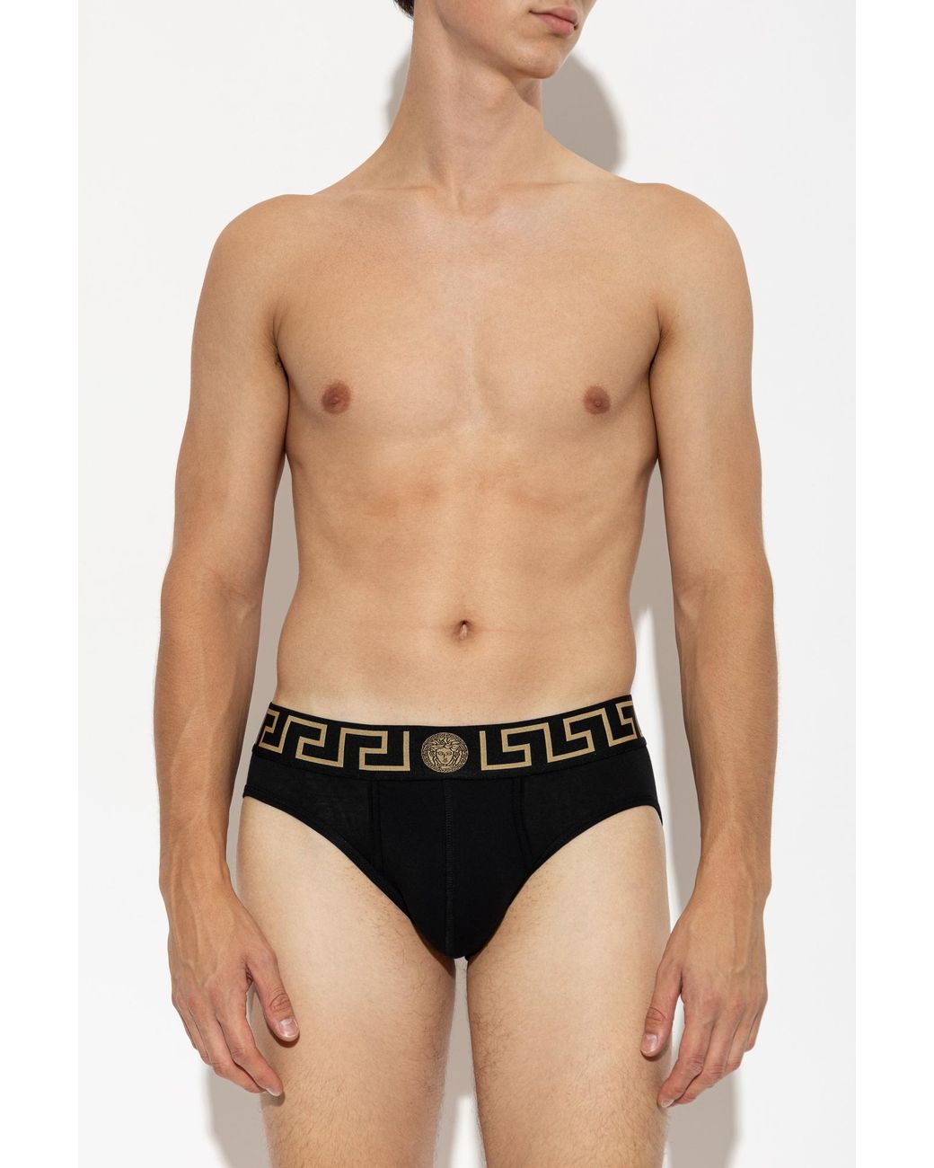 Versace Black Cotton Briefs With Logo for men