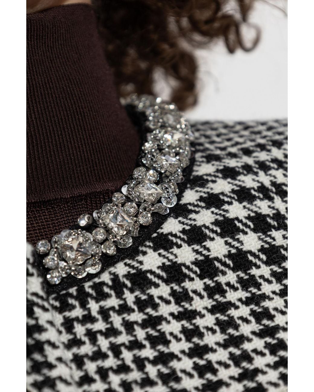 Self-Portrait Gray Jacket With Houndstooth Pattern