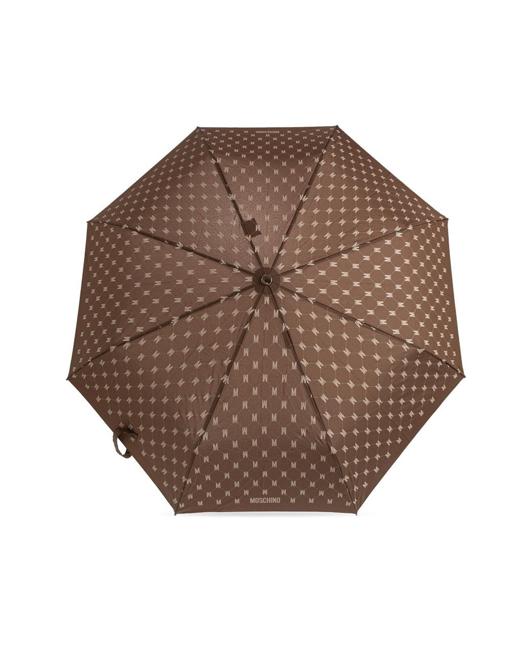 Moschino Brown Folding Umbrella With Monogram