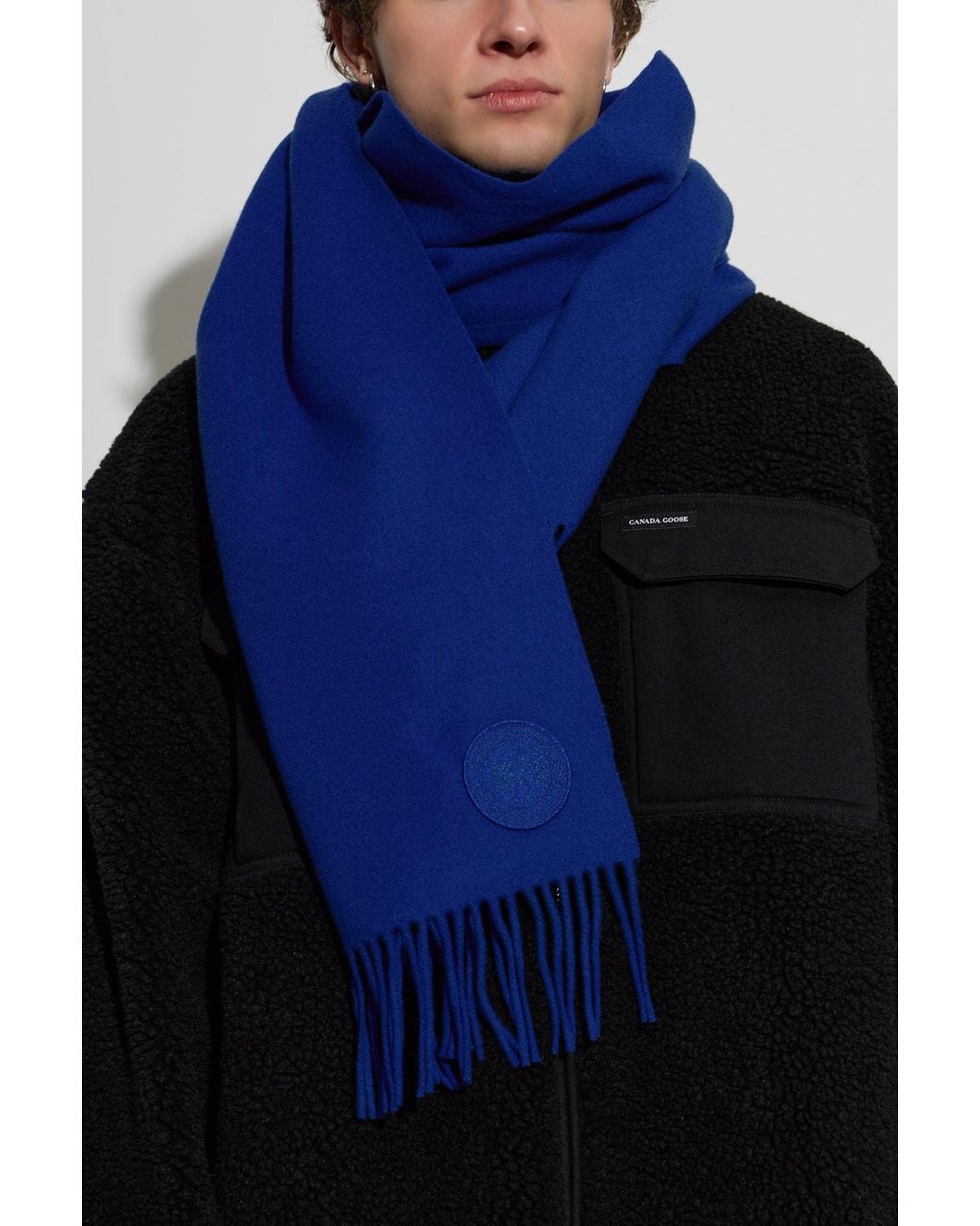 Canada Goose Blue Wool Scarf With Fringes