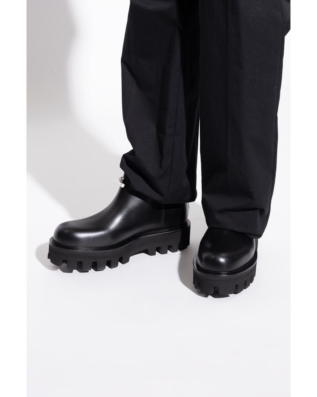 McQueen Black Leather Platform Shoes for men