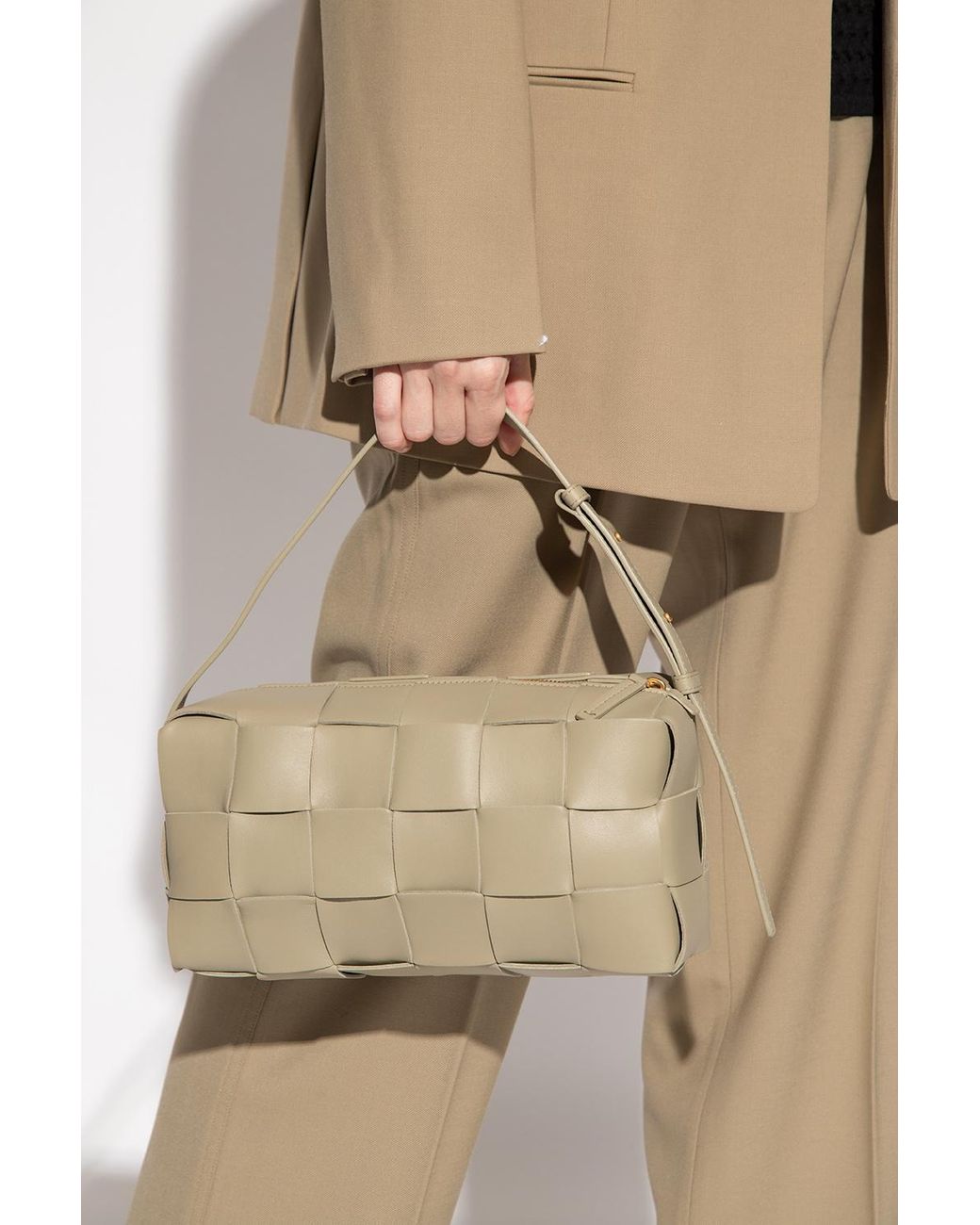 Brick Cassette Small Leather Shoulder Bag in Gold - Bottega Veneta