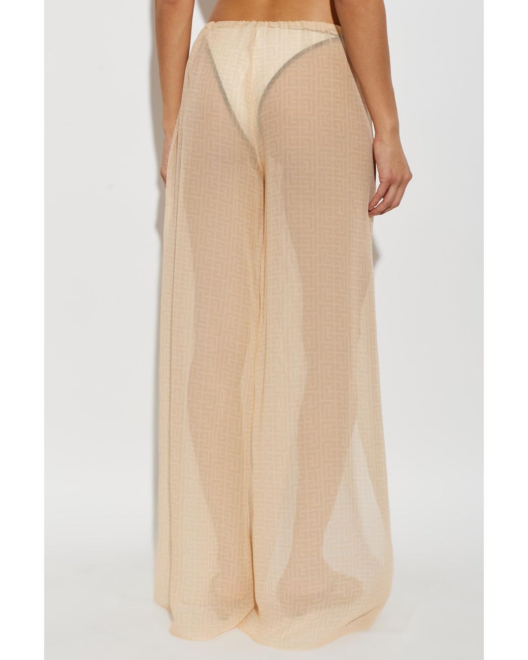 Balmain Natural Silk Beach Trousers With Monogram