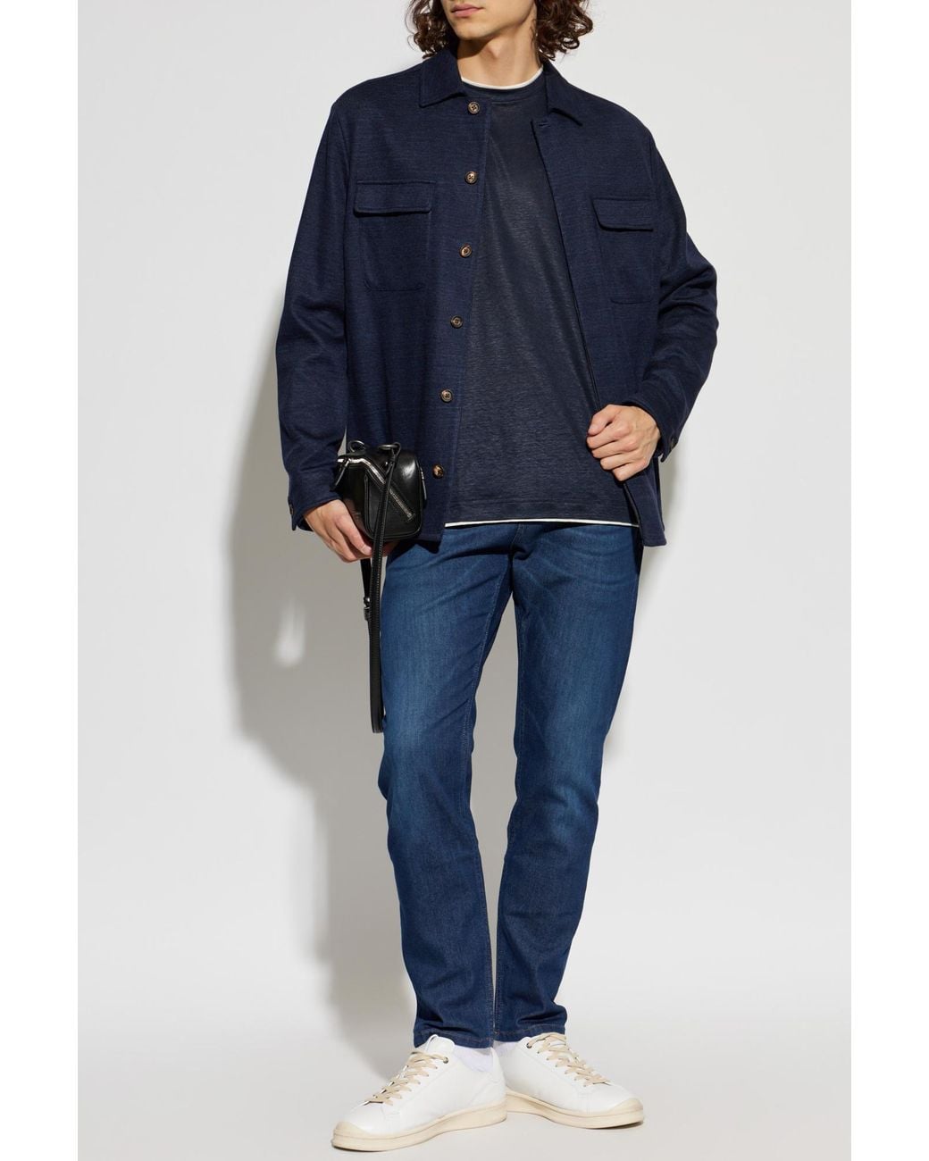 Eleventy Blue Linen T-Shirt With A Round Neckline for men