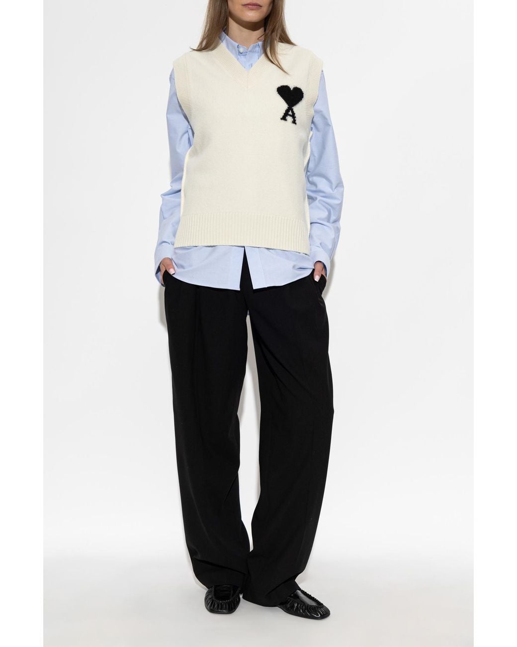 AMI White Wool Vest