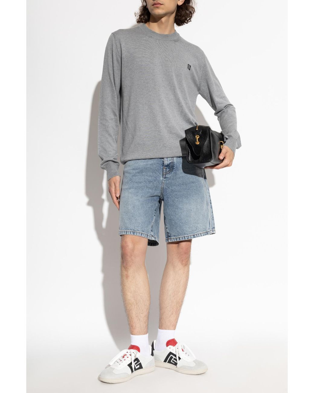 Balmain Gray Sweater With A Crew Neck for men