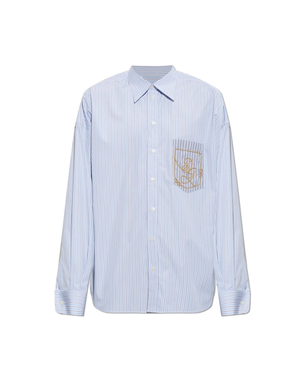 Dolce & Gabbana Blue Cotton Shirt With Embroidered Logo for men
