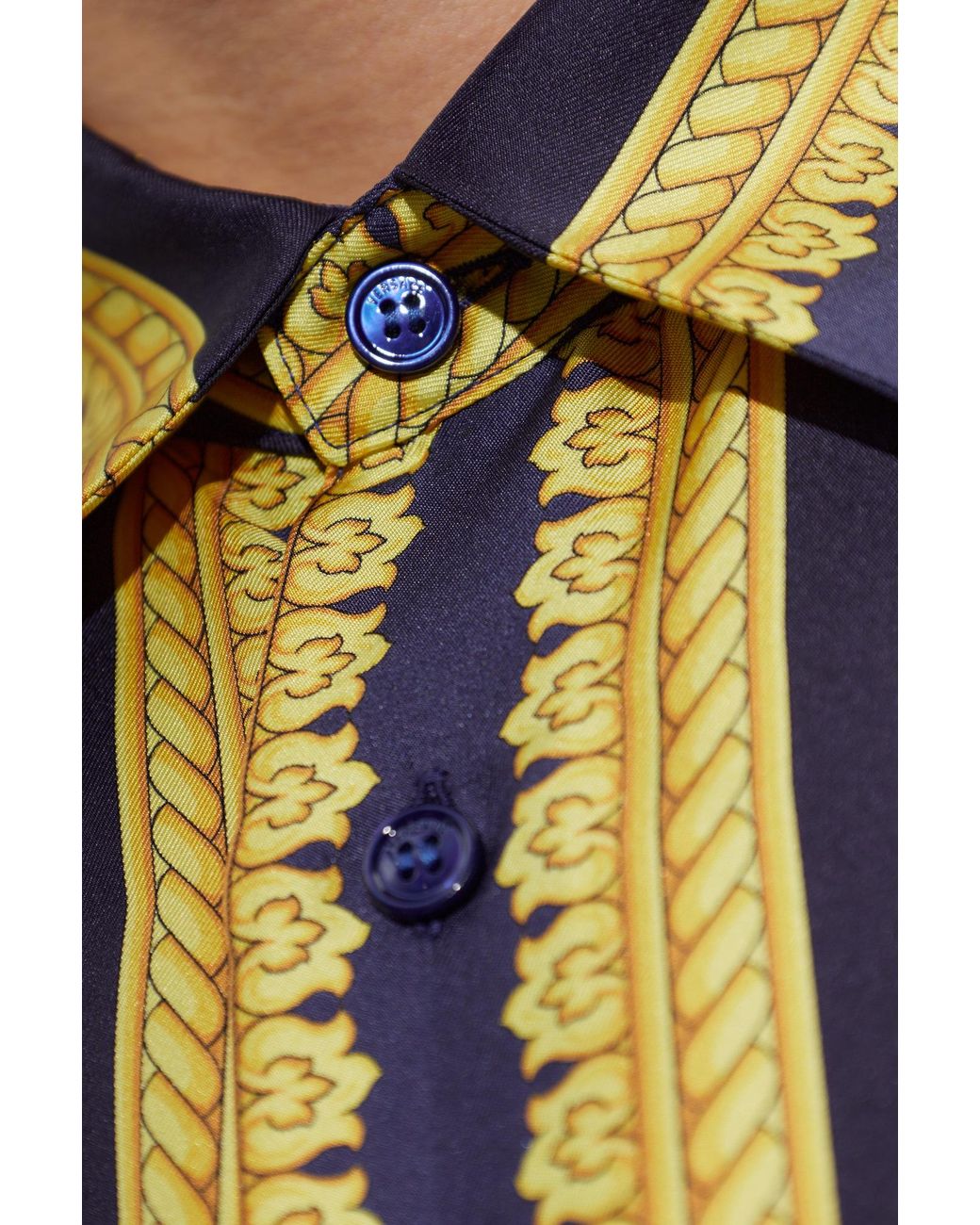 Versace Blue Silk Shirt With Pattern for men
