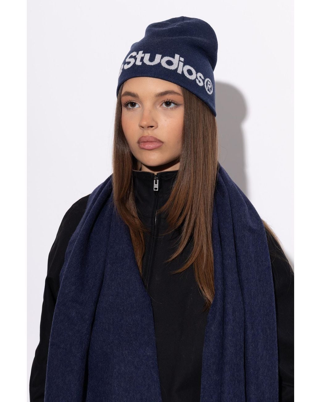 Acne Blue Wool Beanie With Logo