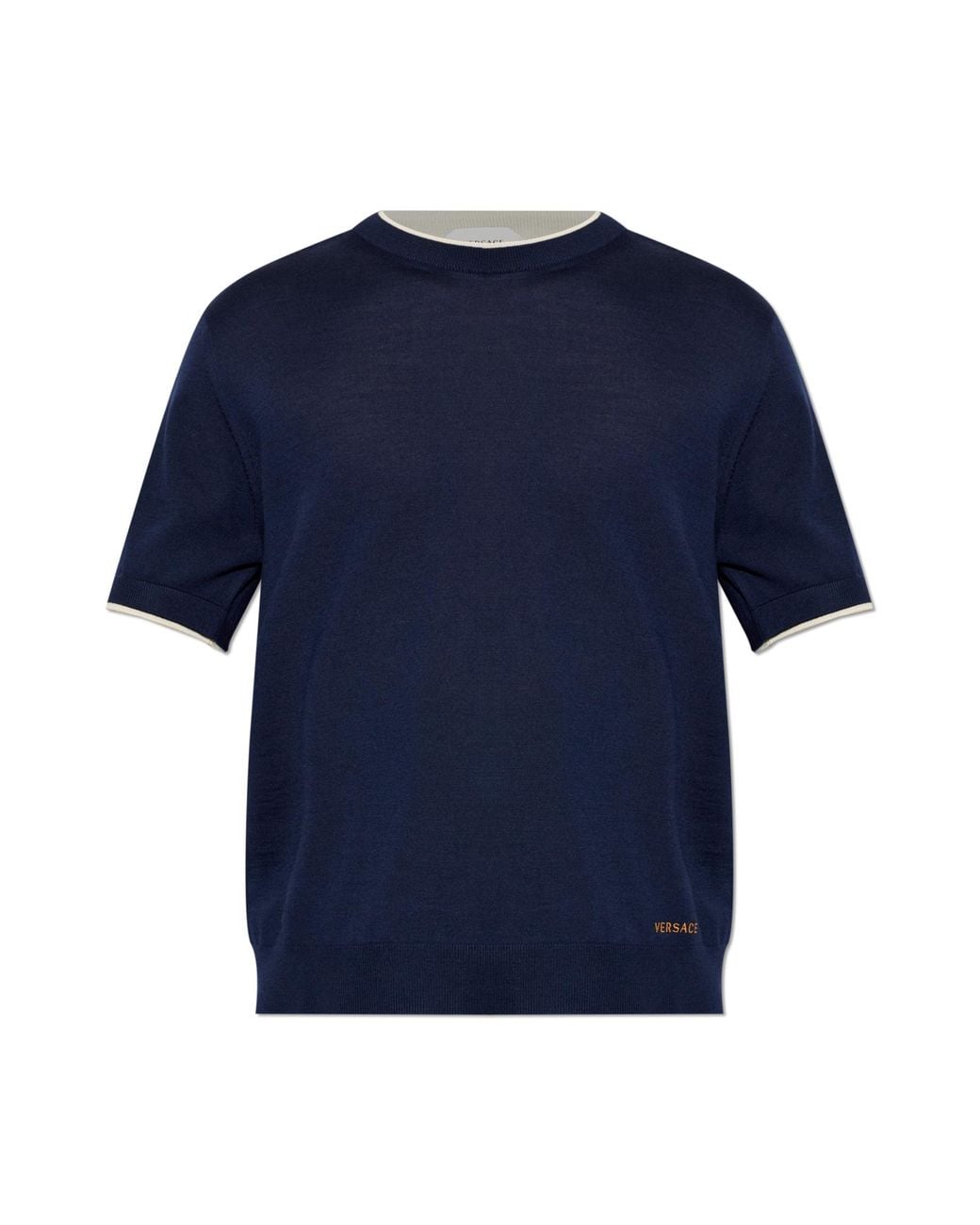 Versace Blue Wool T-Shirt With A Crew Neck for men