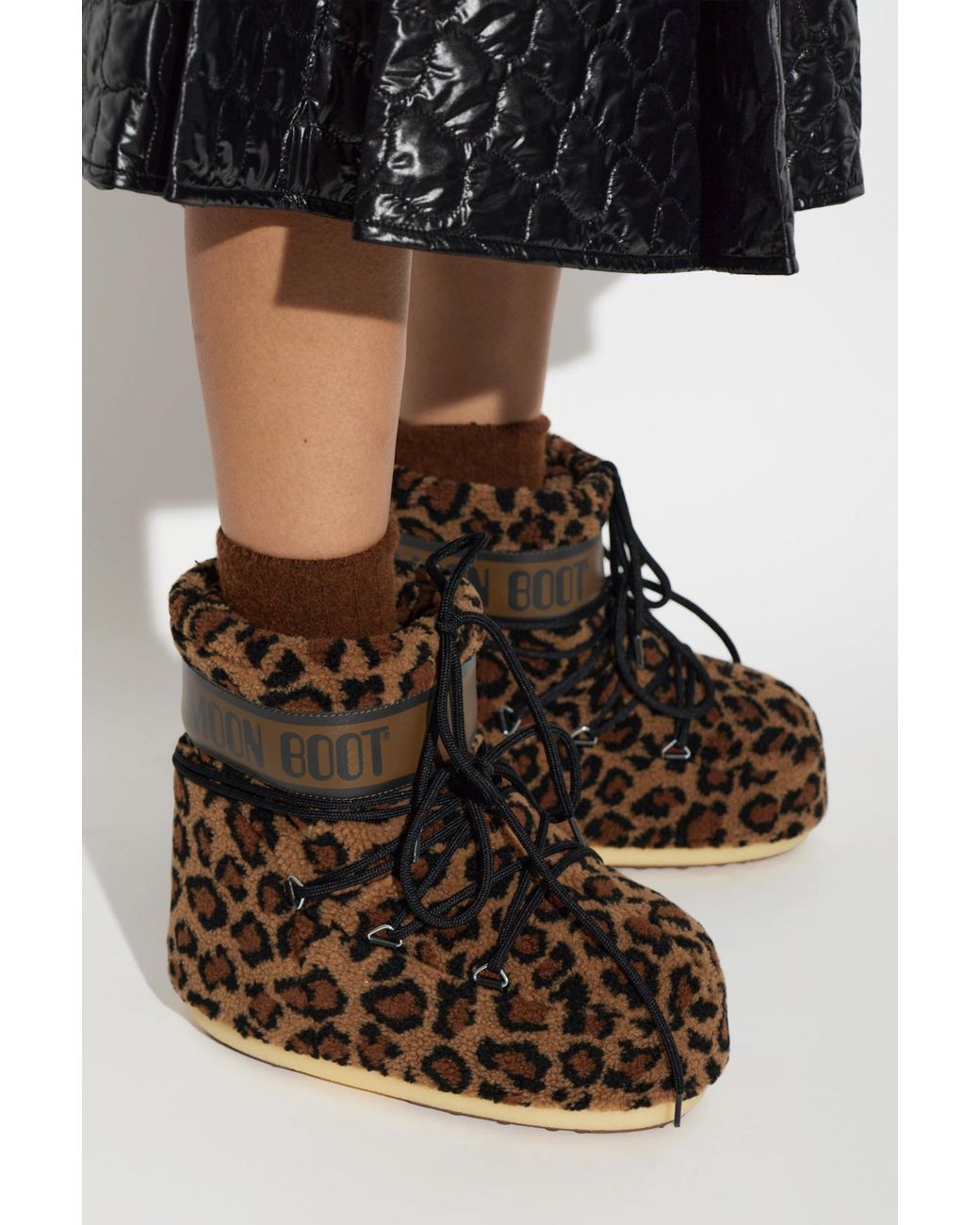 Moon Boot Black Snow Boots 'Mb Icon Low Fleece Leopard'