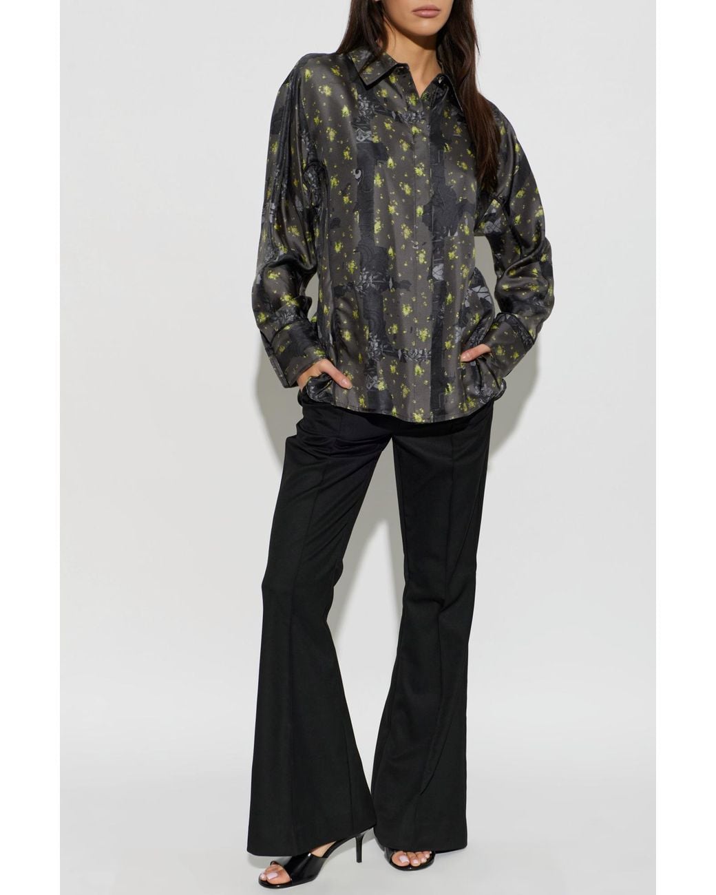 Ganni Black Silk Shirt With Waist Ties