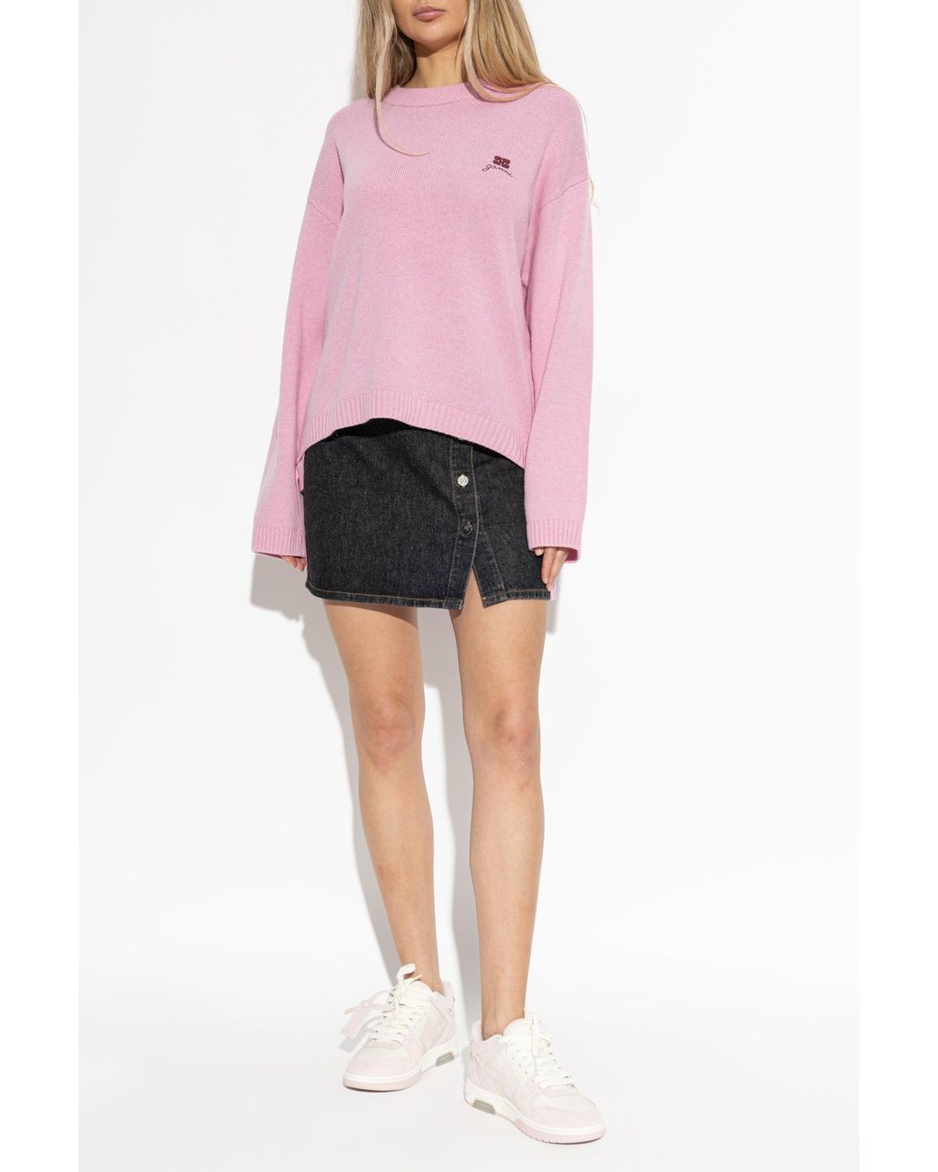 Ganni Pink Sweater With Side Drawstrings