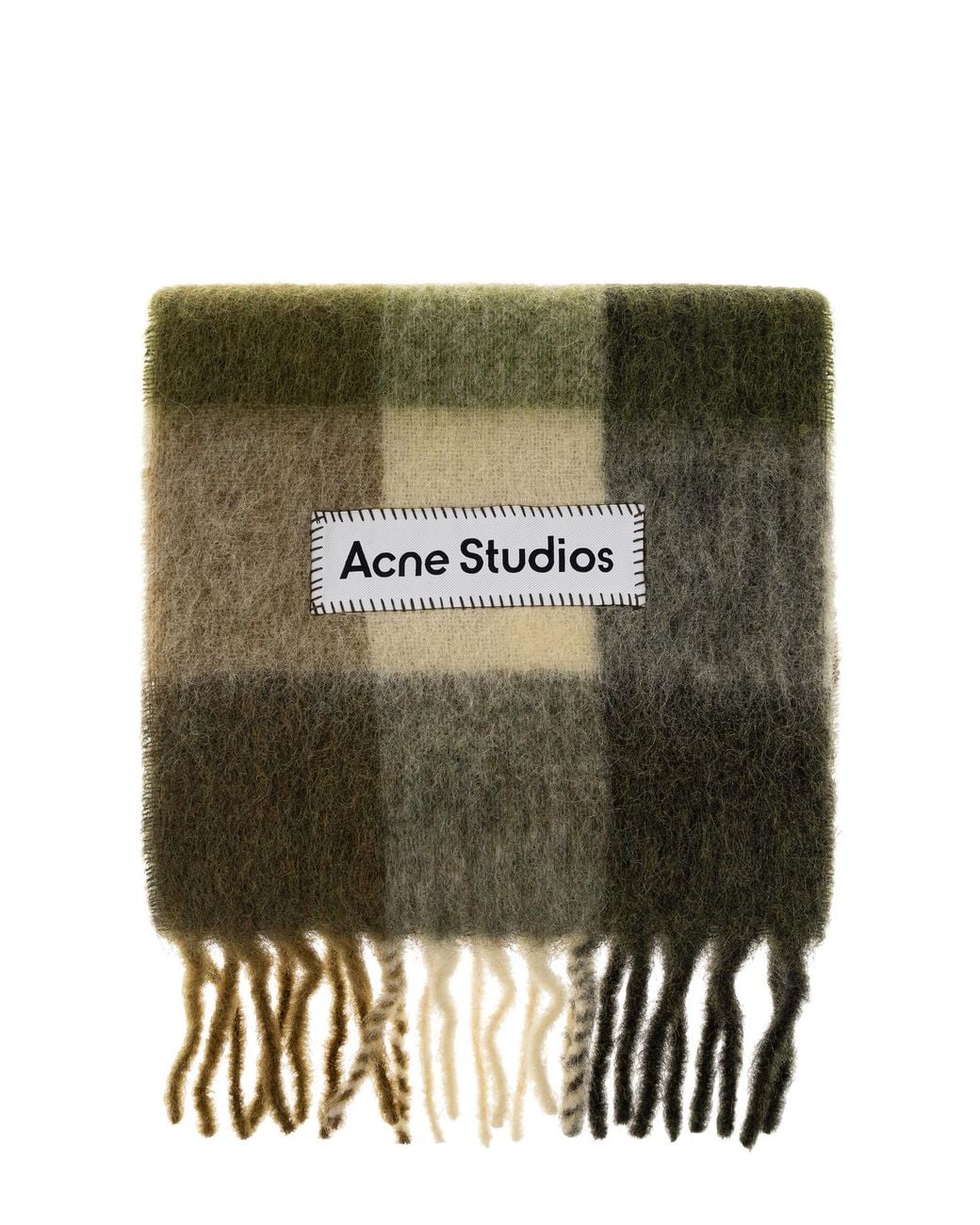 Acne Green Wool Scarf With Fringing