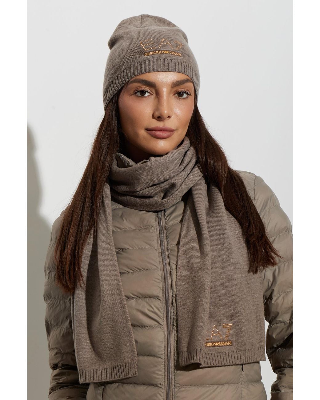 EA7 Gray Elegant-Sport Set With Beanie And Scarf