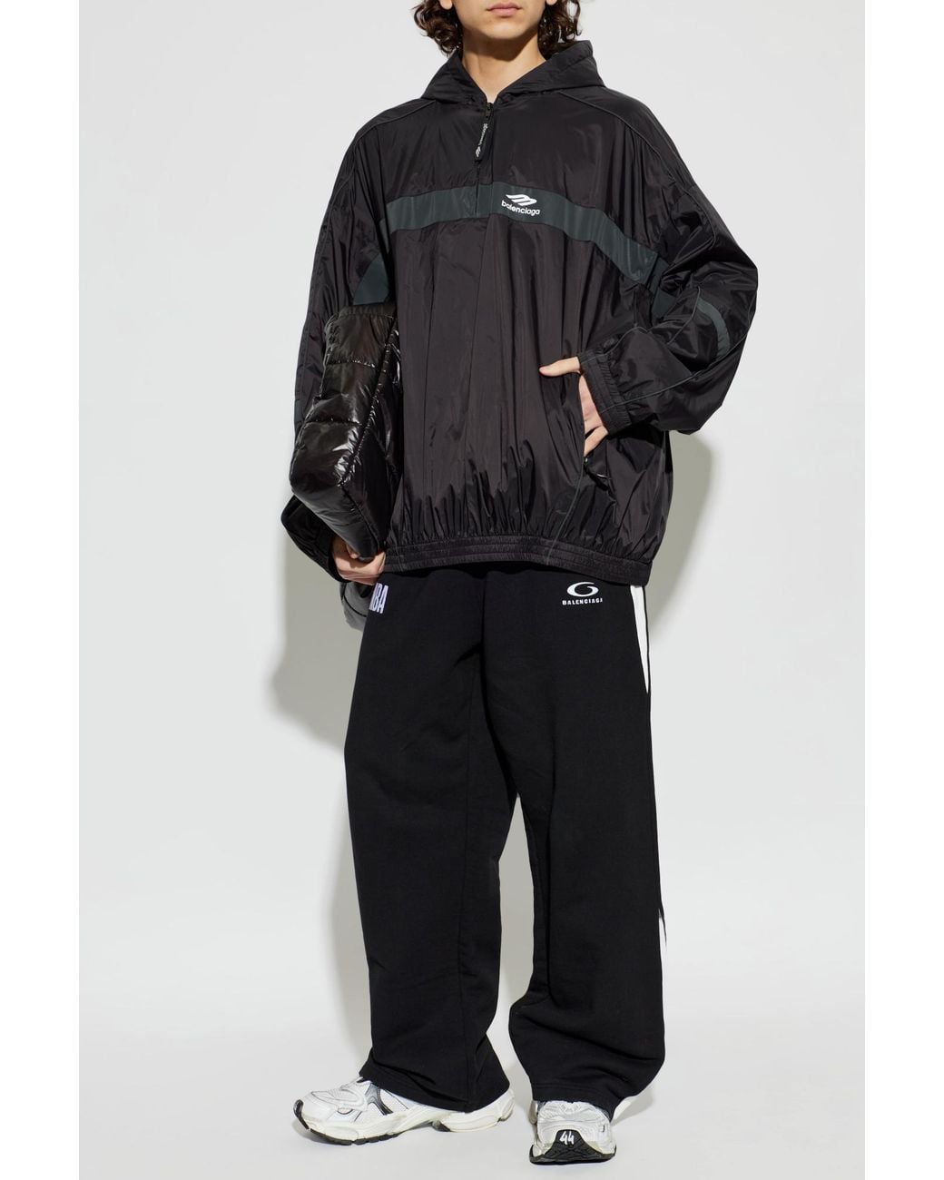 Balenciaga Black Nylon Hooded Sweatshirt for men
