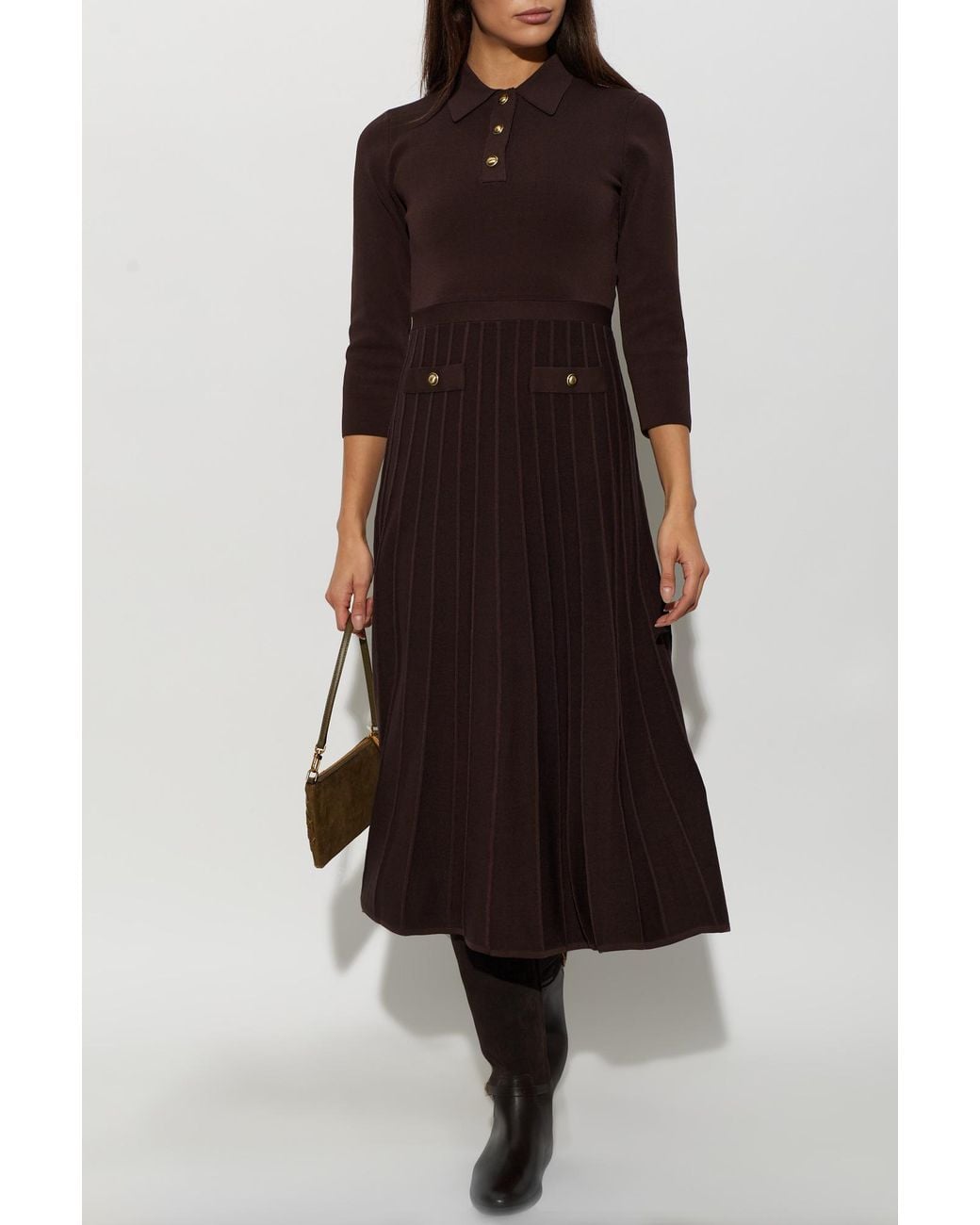 MICHAEL Michael Kors Brown Long Dress With Collar