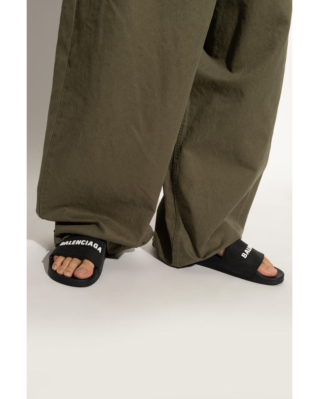 Balenciaga Black Classic Logo Leather Slide for men