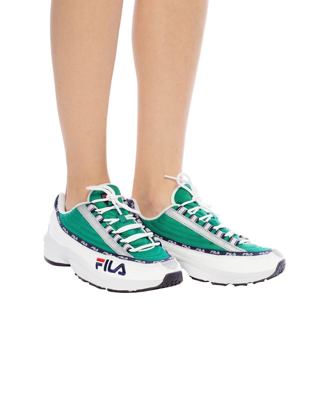 Fila Leather 'dstr97' Sneakers in Grey White Green (Green ... Fila Leather 'dstr97' Sneakers in Grey White Green (Green ...
