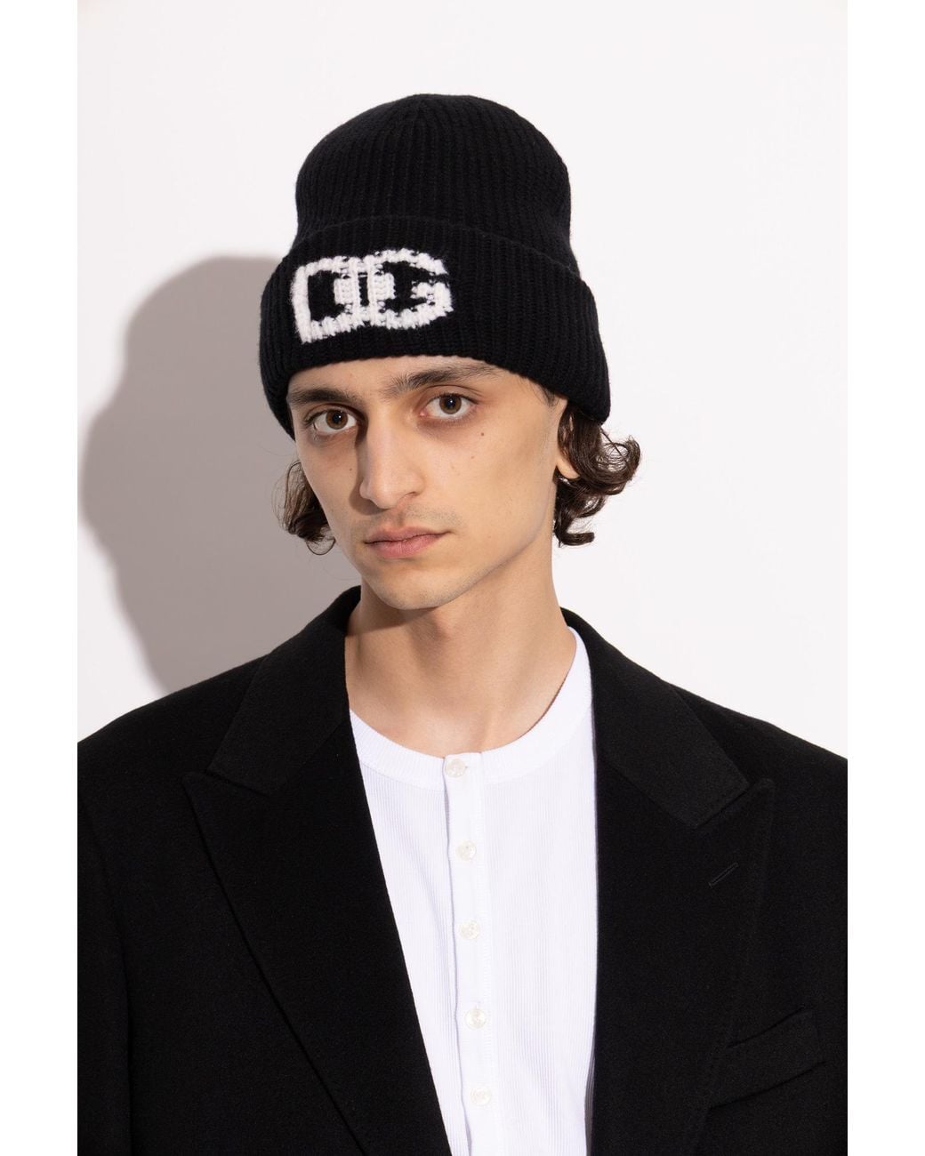 Dolce & Gabbana Black Wool Beanie With Logo for men