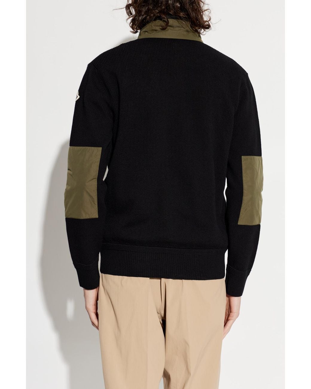 Moncler Black Cardigan With Logo Patch for men
